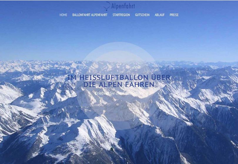Screenshot der Website https://ballonfahrt-alpenfahrt.de
